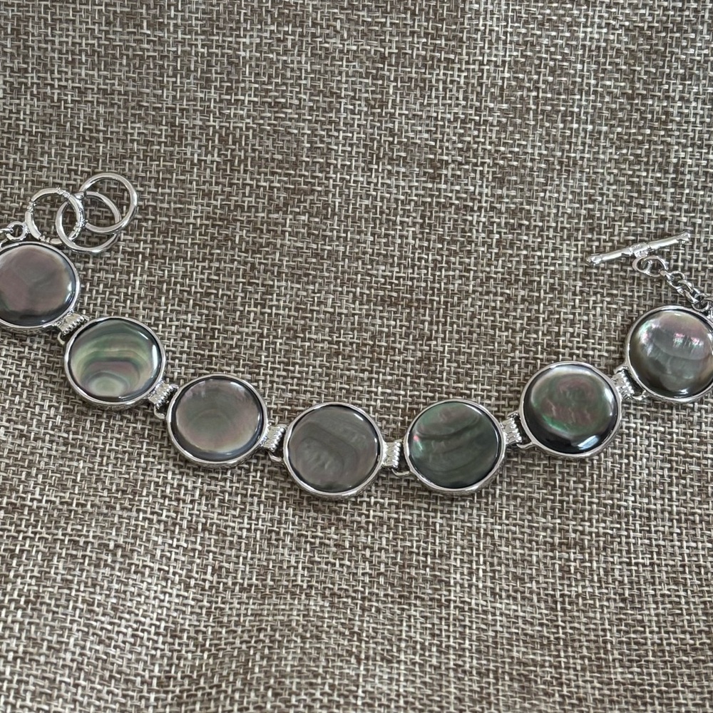 Abalone Shell Silver-Plated Round Link Bracelet - image 7